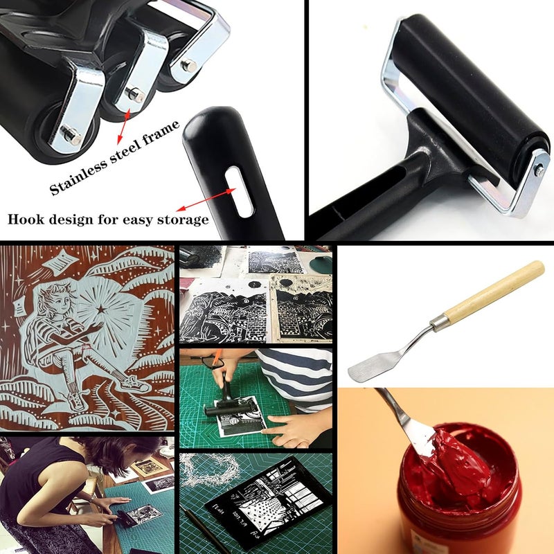 HRJZF Soft Rubber Brayer Rollers for Crafting Brayer Rollers for Printmaking Brayer Tool Paint Brush Ink Applicator Art Craft Oil Painting Tool 4 Pack (2.4 inch,4 inch,6 inch,1 Scraper) - Image 5